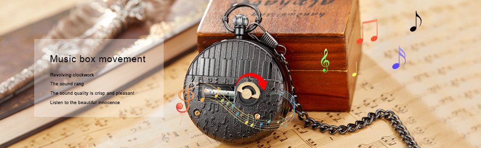 Best Gift Magic School Themed Vintage Musical Clock Box Music Pocket Watch with Chain