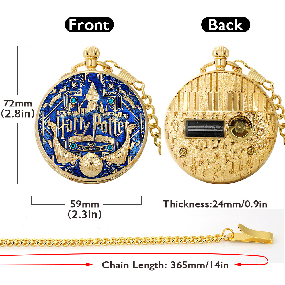 Best Gift Magic School Themed Vintage Musical Clock Box Music Pocket Watch with Chain