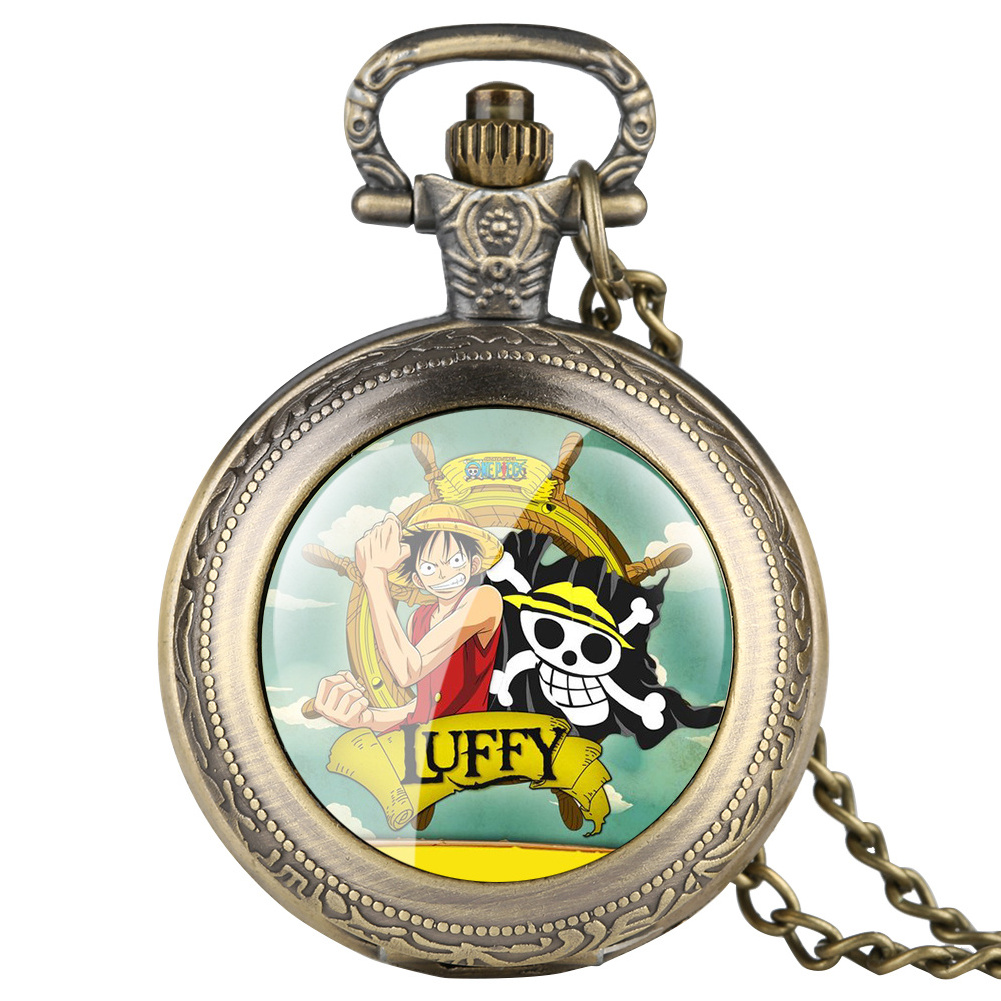 Vintage Analog Quartz Steampunk Necklace Pocket Clock Luffy Skull Anime One Piece Watch With Chain For Kids