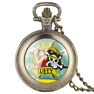 Vintage Analog Quartz Steampunk Necklace Pocket Clock Luffy Skull Anime One Piece Watch With Chain For Kids