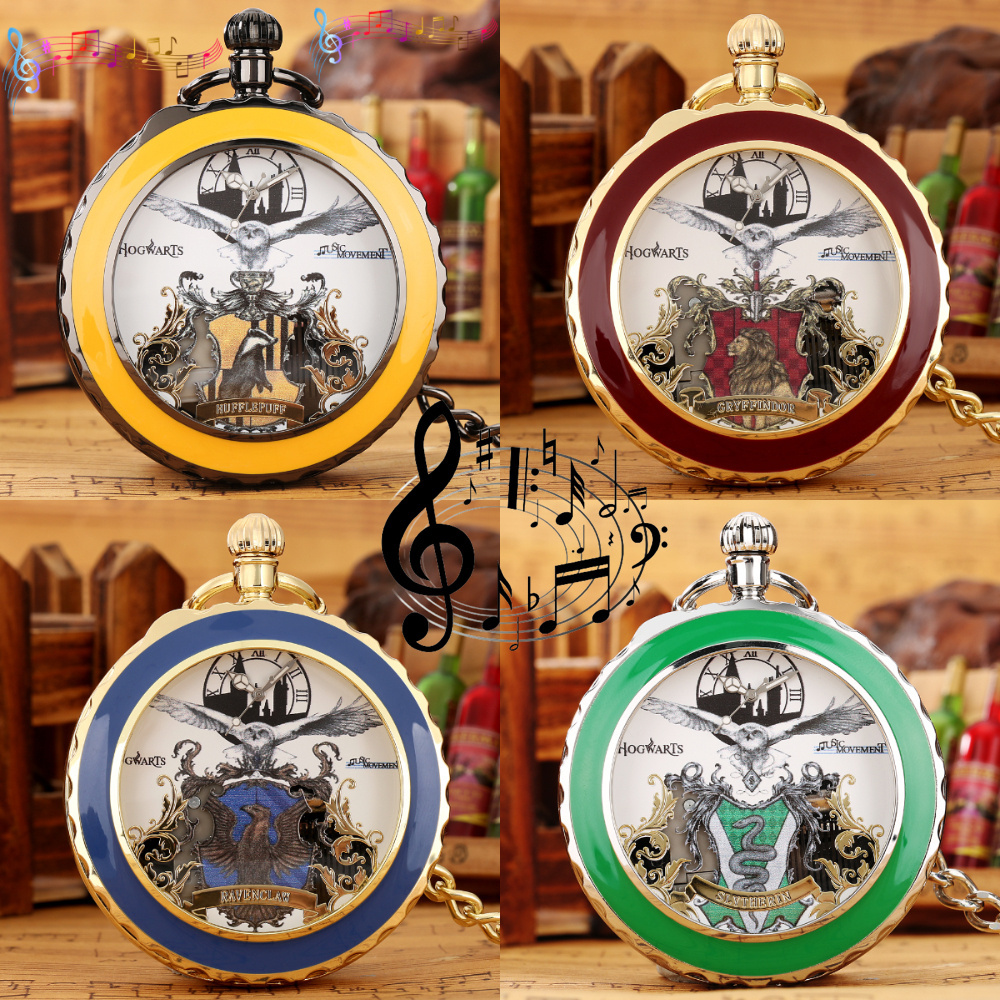 Best Gift Magic School Themed Vintage Musical Clock Box Music Pocket Watch with Chain