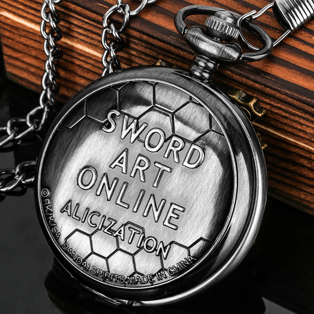 Retro Black SAO Sword Art Online Alicization Kirigaya Kazuto Kirito Yuuki Asuna Cosplay Anime Pocket Watch