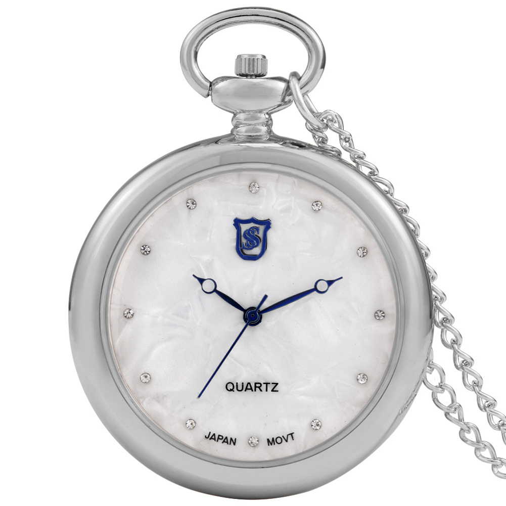 Retro Necklace Clock Luxury Smooth Silver Case Quartz Pocket Watch With Chain For Men Gift