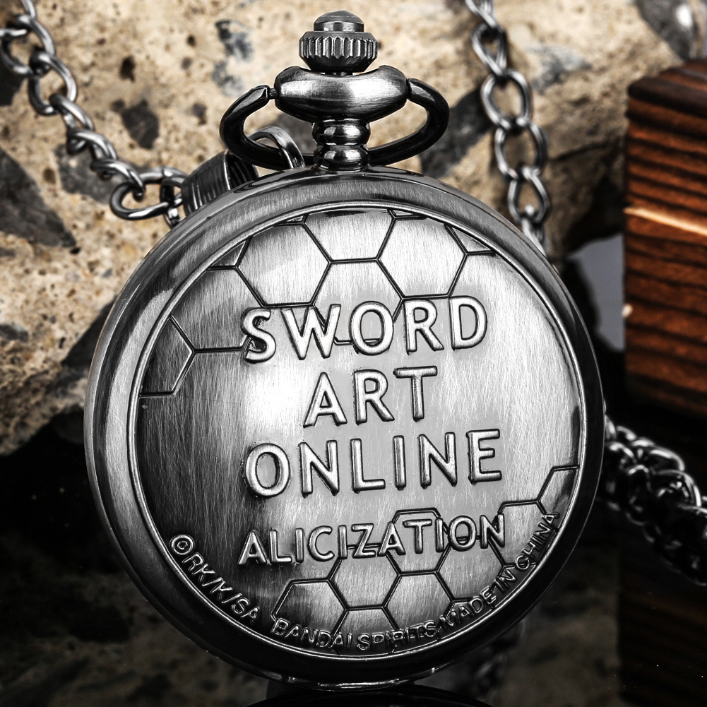 Retro Black SAO Sword Art Online Alicization Kirigaya Kazuto Kirito Yuuki Asuna Cosplay Anime Pocket Watch