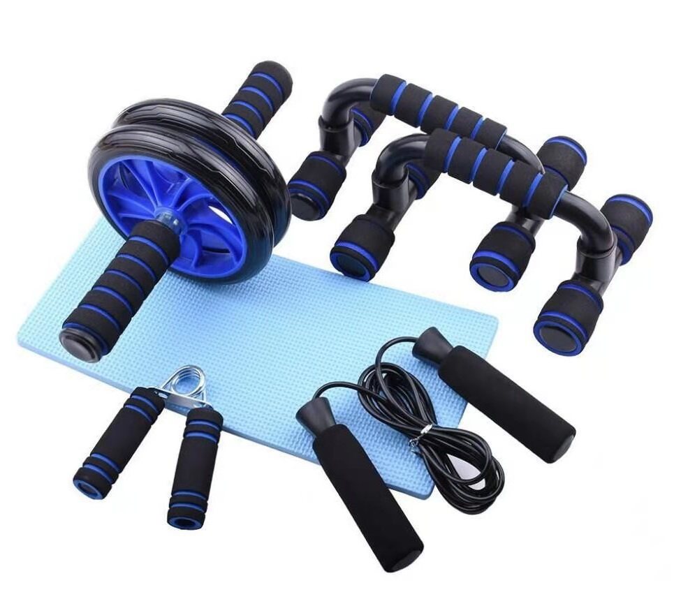 Home Exercise Abdominal Muscle Wheel Jump Rope Wall Pulley 8 Figure Pullers Push Up Bar Mat 5 In 1 AB Wheel Roller Set