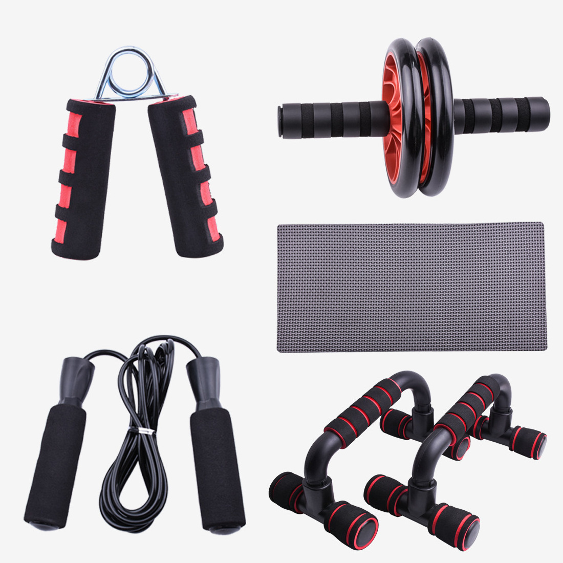 Home Exercise Abdominal Muscle Wheel Jump Rope Wall Pulley 8 Figure Pullers Push Up Bar Mat 5 In 1 AB Wheel Roller Set