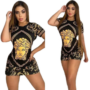 2021 Fashion Casual Print Dyeing Brand logo  Mini Dress