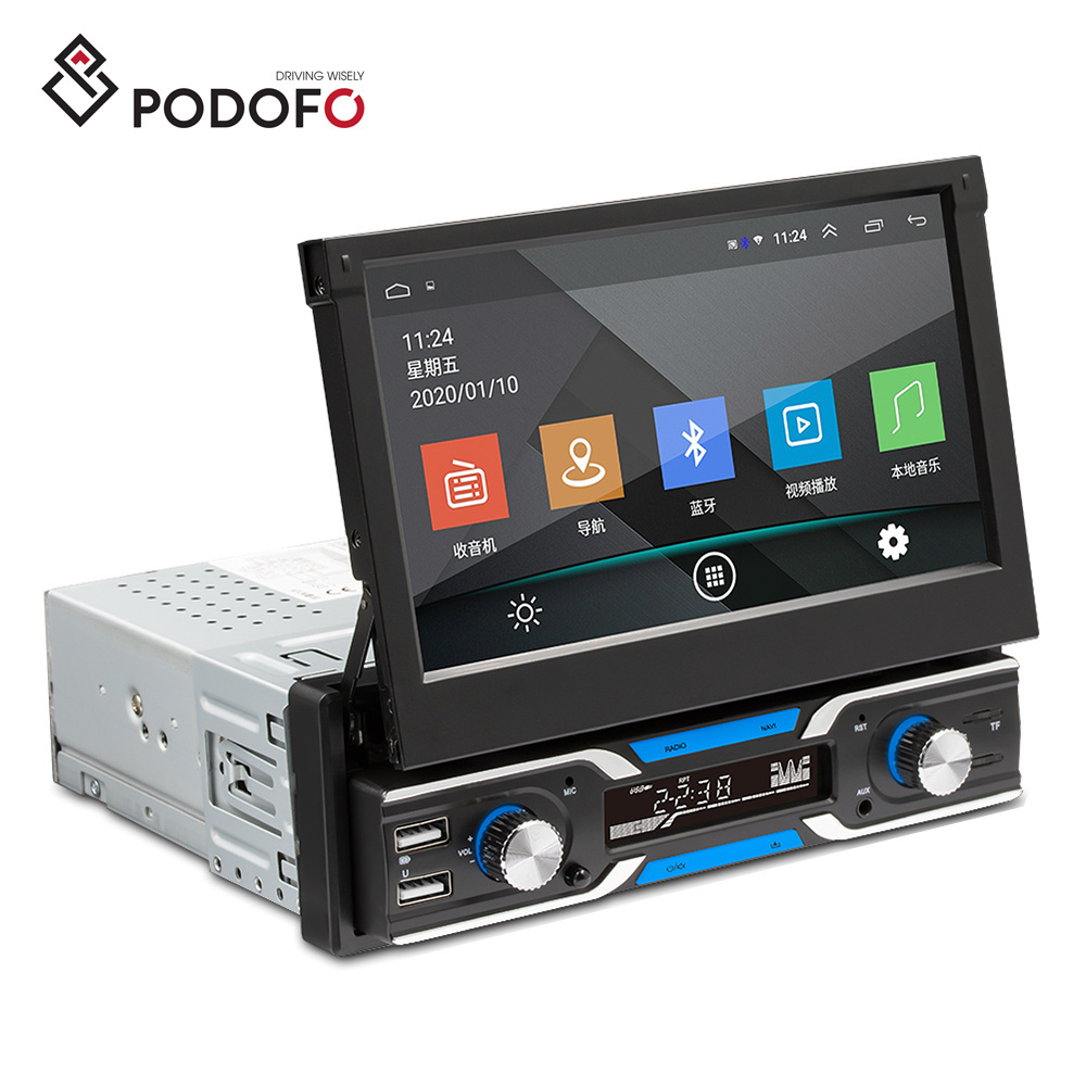 Podofo 1 Din Android Car Radio Para Carro Autoradio 7'' Automatic Retractable Screen GPS Wifi BT USB FM RDS Auto Electronics