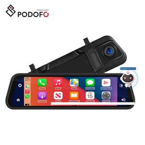 Podofo 9.66'' Dash Cam with Wireless Carplay & Android Auto HD IPS Touch Screen Car Mirror DVR BT FM AI Voice WDR Night Vision