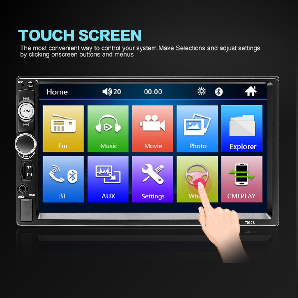 Podofo 2 Din Car Radio Car Video Player 7'' HD Player MP5 Touch Screen FM AUX USB SD 7010B + 12 LED Car Rear View Camera