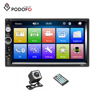 Podofo 2 Din Car Radio Car Video Player 7'' HD Player MP5 Touch Screen FM AUX USB SD 7010B + 12 LED Car Rear View Camera