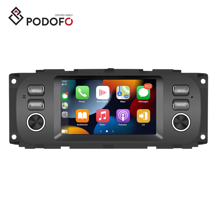 Podofo 5 Inch Car Radio Android 13 Carplay Android Auto GPS Support AHD Camera For JEEP/Chrysler/Dodge Factory Price