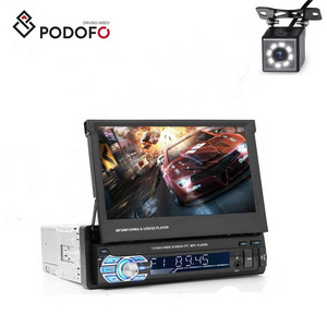 Podofo Car Stereo audio Radio BT 1Din 7" HD Retractable Touch Screen Monitor DVD MP5 SD FM USB Player Rear View Camera