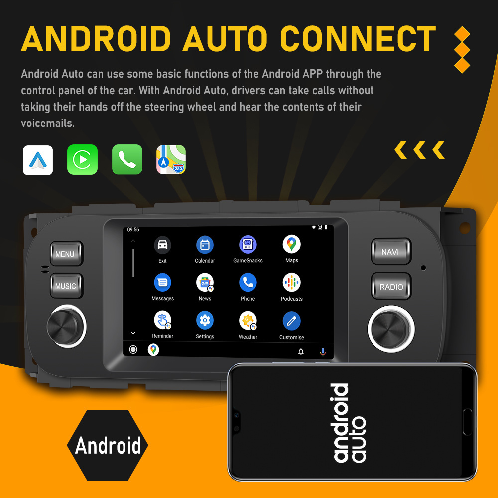 Podofo 5 Inch Car Radio Android 13 Carplay Android Auto GPS Support AHD Camera For JEEP/Chrysler/Dodge Factory Price