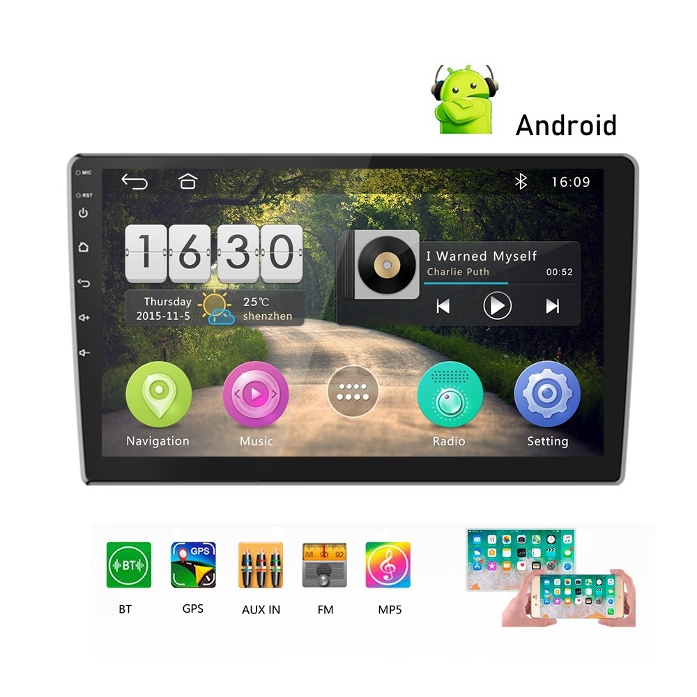 Podofo Android 13 GPS 10.1'' 2.5D Screen 2+16G car video player 2 Din Car MP5 Player WIFI FM/AM + 4 LED with Rear Camera