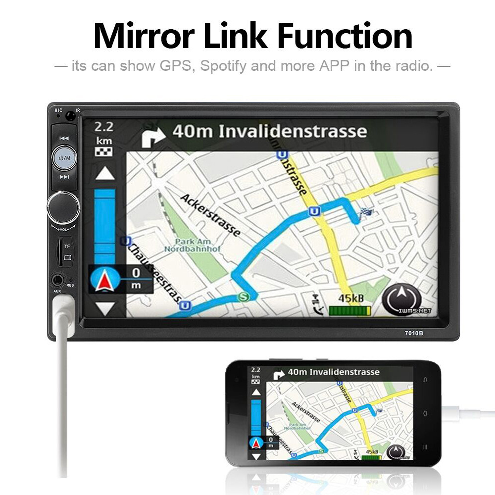 Podofo 2 Din Car Radio Car Video Player 7'' HD Player MP5 Touch Screen FM AUX USB SD 7010B + 12 LED Car Rear View Camera