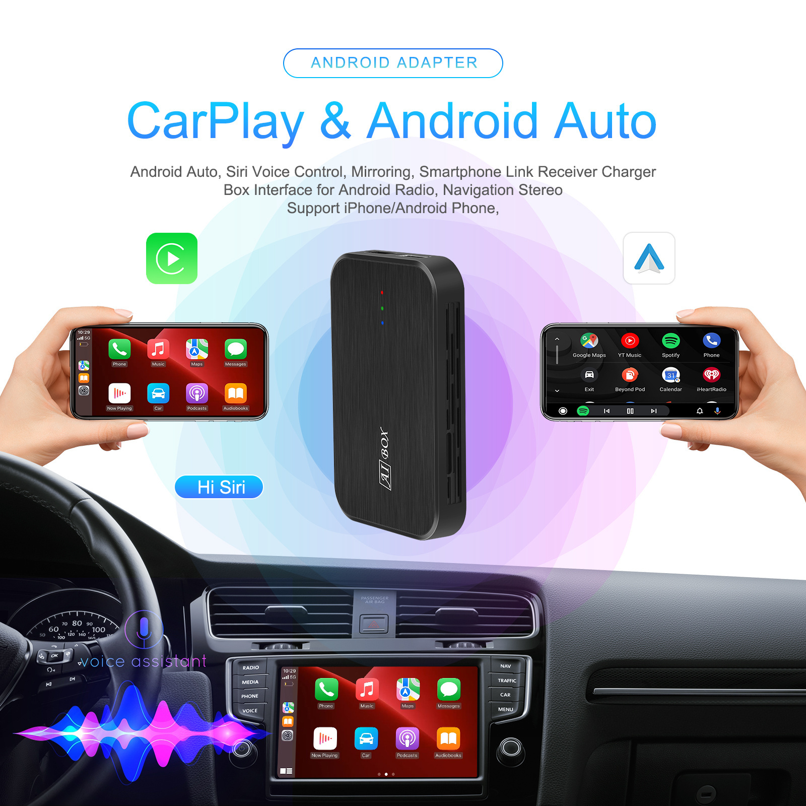 Podofo Android CarPlay AI Box 2+32GB Wireless Car Box Original Car System Upgrade Wifi GPS DSP for YouTube Netflix