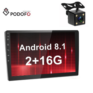 Podofo Android 13 GPS 10.1'' 2.5D Screen 2+16G car video player 2 Din Car MP5 Player WIFI FM/AM + 4 LED with Rear Camera