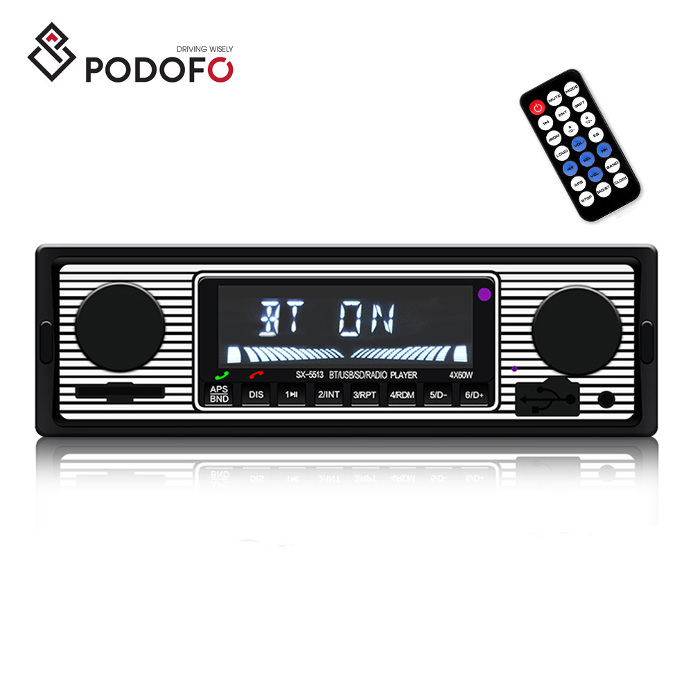 Podofo Autoradio 12V BT 1din Car Stereo Car MP3 Player FM Radio Receiver Support Aux SD USB MMC Remote Control