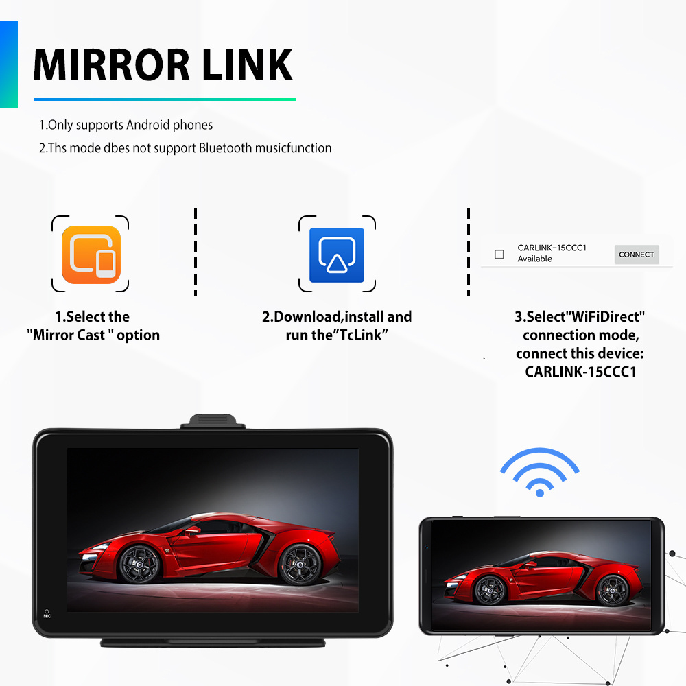 Podofo 7'' Portable Car Radio Stereo Autoradio Wireless Carplay Android Auto Wifi BT Touch Screen Smart Monitor Tablet TV