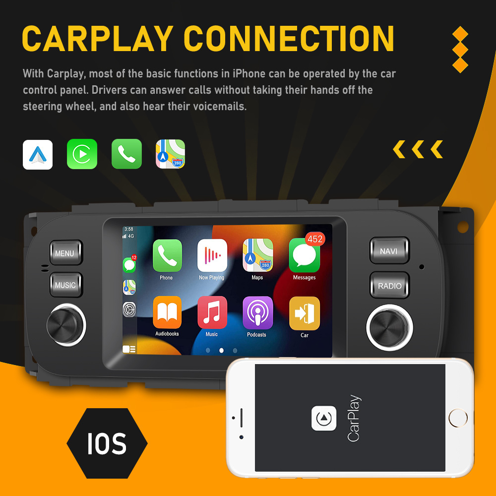 Podofo 5 Inch Car Radio Android 13 Carplay Android Auto GPS Support AHD Camera For JEEP/Chrysler/Dodge Factory Price