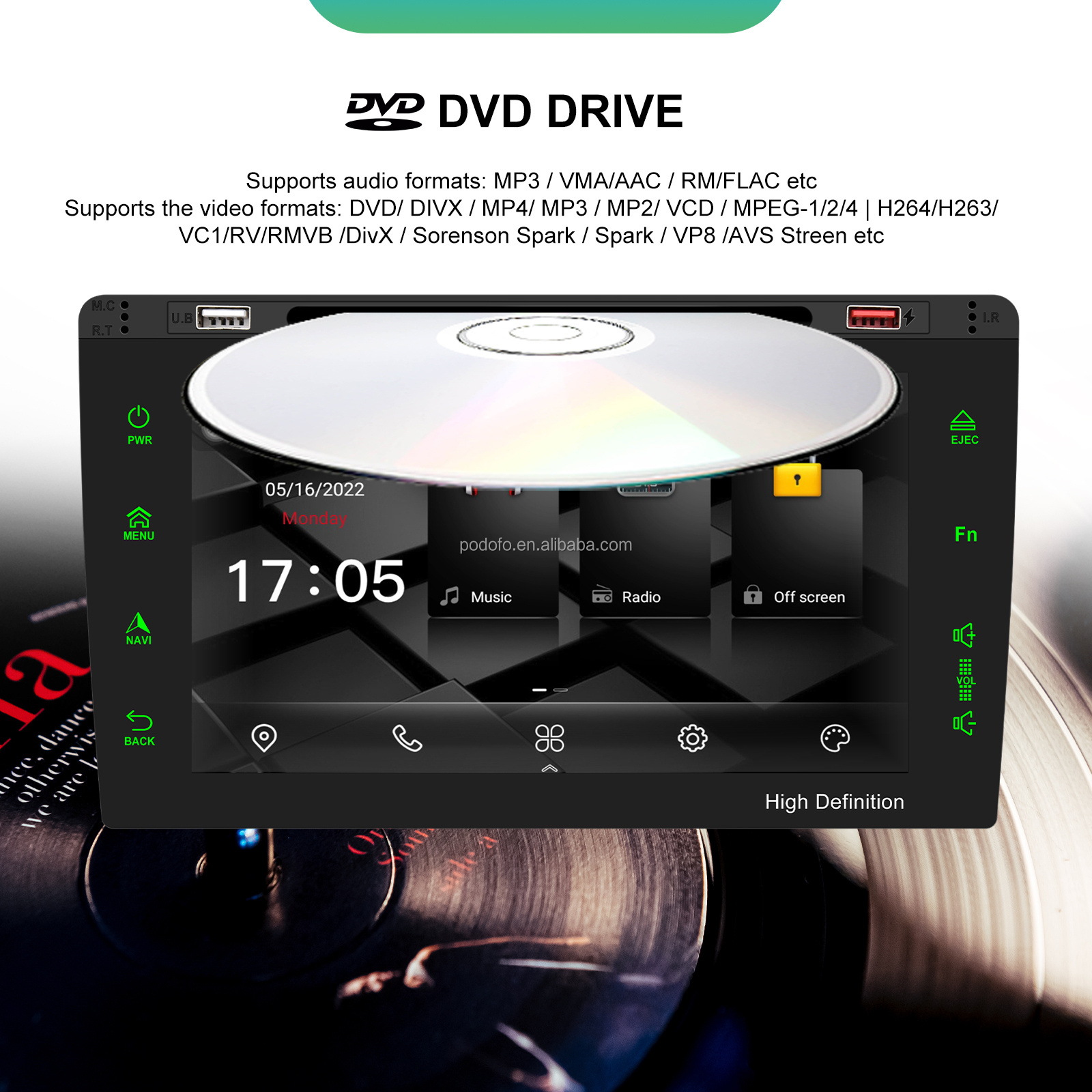 Podofo Car DVD Player 10.1 Inch Android Car Radio 8 Core 2+32GB CarPlay Android Auto For NISSAN X-TRAIL/Qashqai 2014 GPS DSP RDS