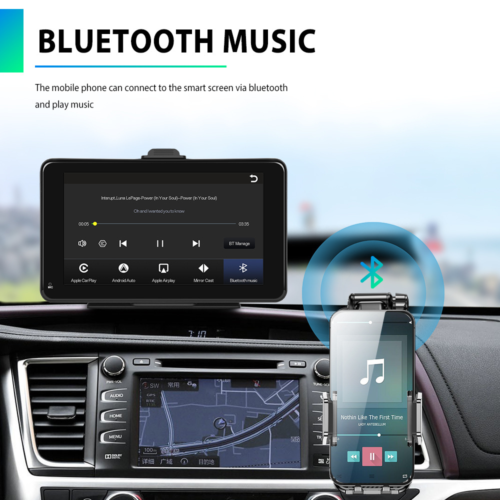 Podofo 7'' Portable Car Radio Stereo Autoradio Wireless Carplay Android Auto Wifi BT Touch Screen Smart Monitor Tablet TV