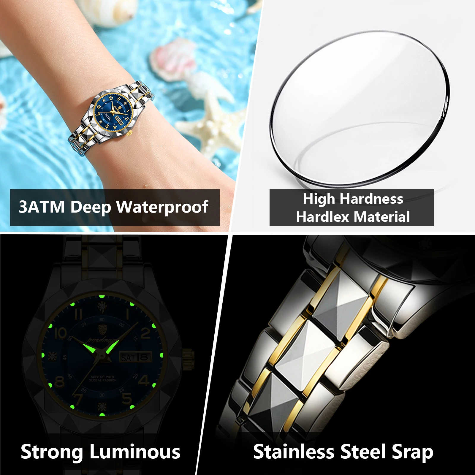 Poedagar 2024 New  Waterproof Ladies Watch  Stainless Steel Luminous Quartz  Watches for Women