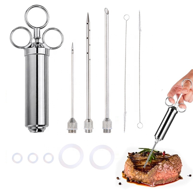 2-oz Large Capacity Turkey Barrel Flavor Injector Syringe Stainless Steel meat injector with three needles