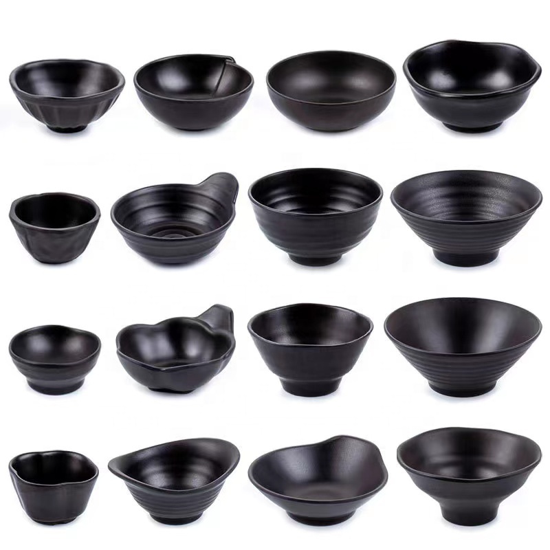 Black melamine tableware dip plate Japanese style black tableware Frosted thickened plastic dish