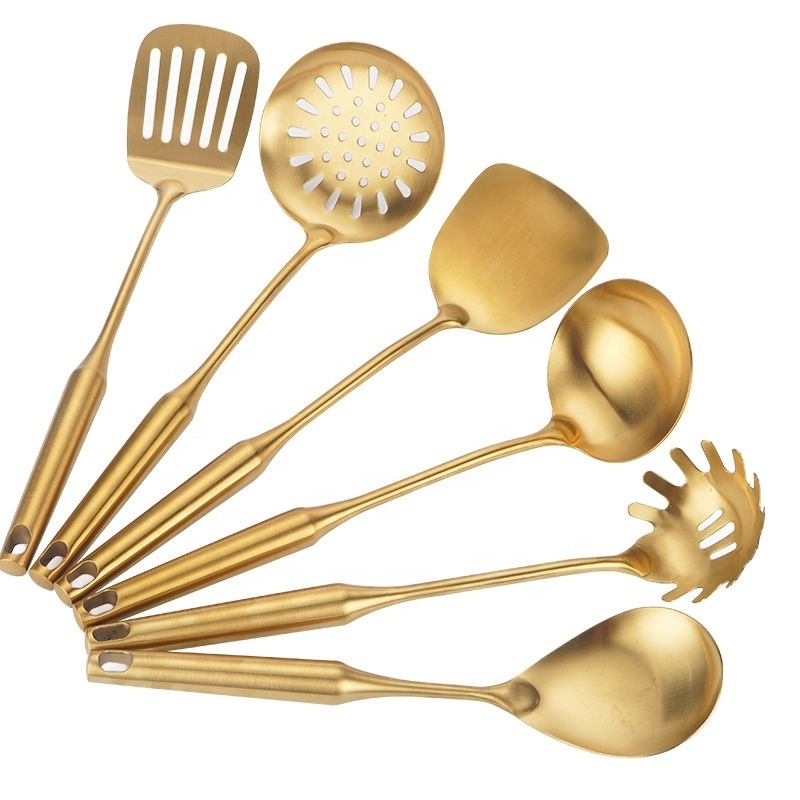 Hollow handle metal cooking tool set stainless steel gold kitchen utensils set