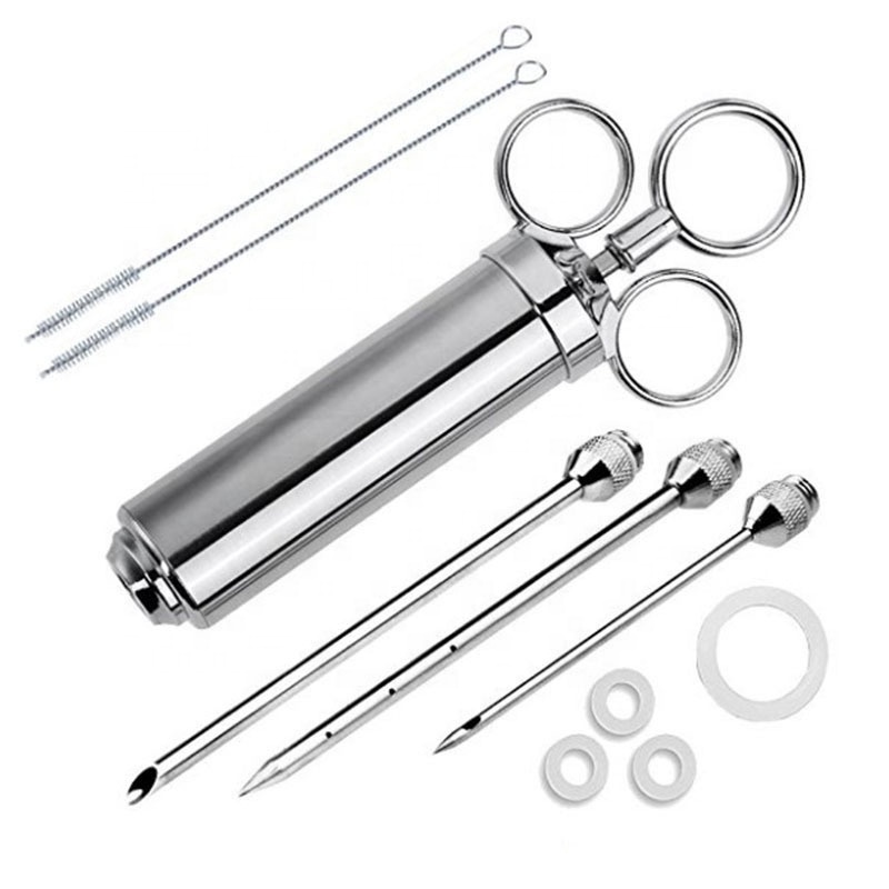 2-oz Large Capacity Turkey Barrel Flavor Injector Syringe Stainless Steel meat injector with three needles