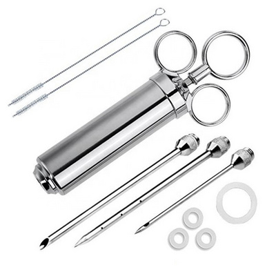 2-oz Large Capacity Turkey Barrel Flavor Injector Syringe Stainless Steel meat injector with three needles