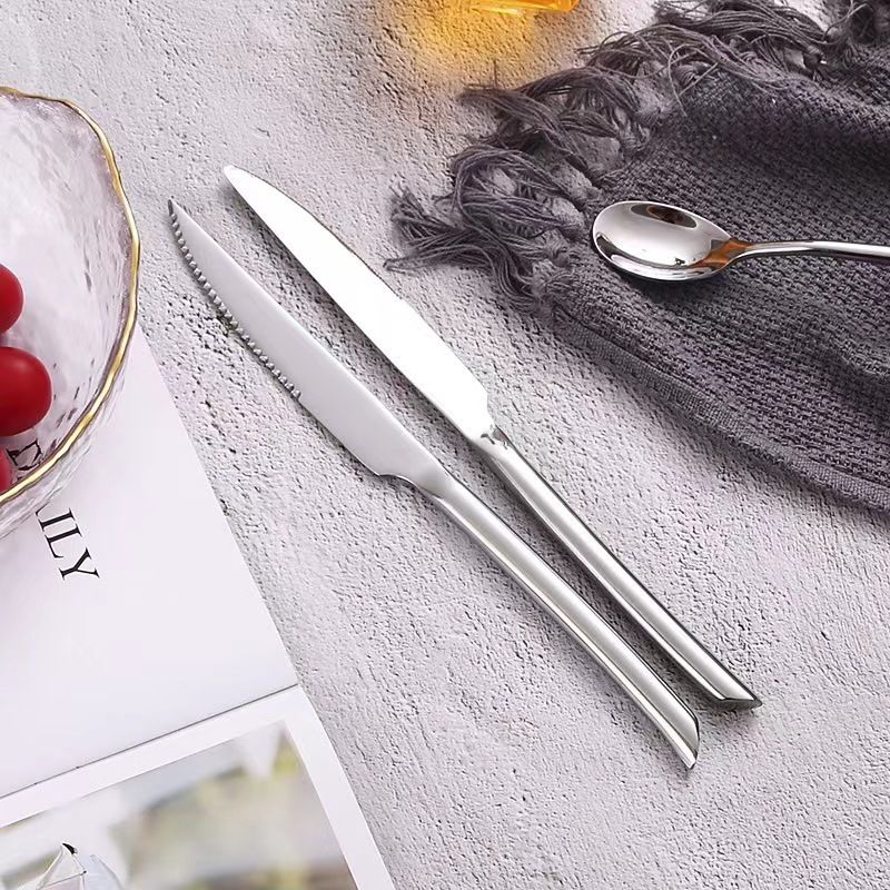 Factory Stainless Steel Simple Spoon And Fork Sets Flatware Silverware Banquet Home Silver Restaurant Hotel Cutlery Set