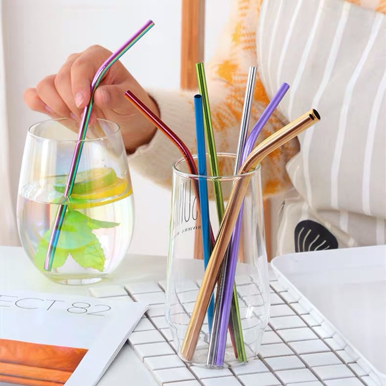 Stainless steel straw and brush set Portable Drinking Straw stainless gold drinking straws 6mm