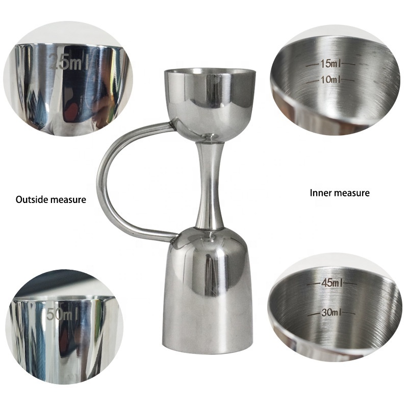 Bar Ware Popular Style Double Sided Stainless Steel Measure Jigger Wine Jigger with handle