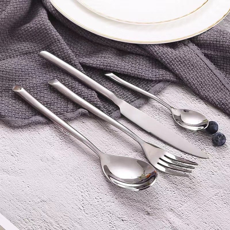 Factory Stainless Steel Simple Spoon And Fork Sets Flatware Silverware Banquet Home Silver Restaurant Hotel Cutlery Set