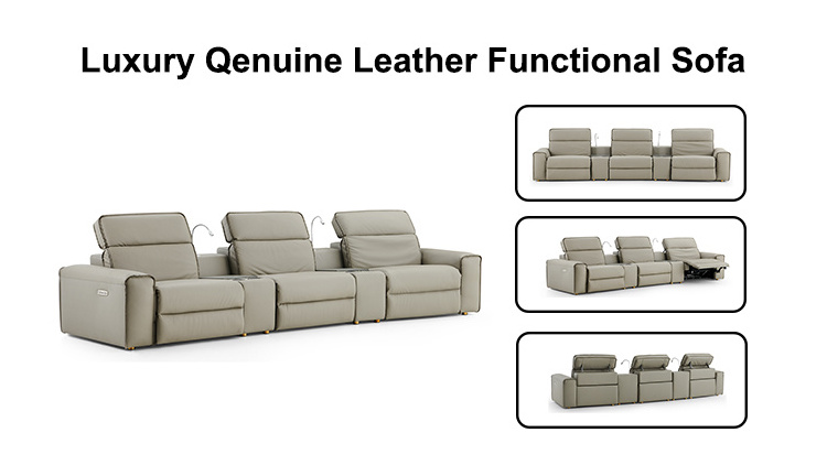 Top grain leather power reclining movie theater sofa VIP seating room furniture electric recliner theater chair cinema