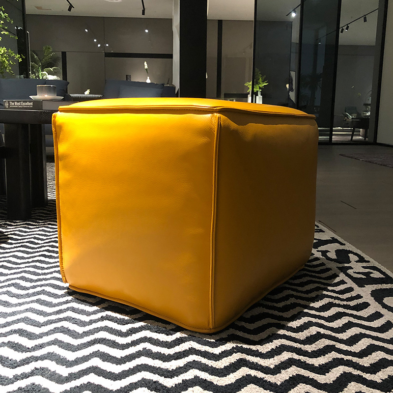 Luxury Contemporary Yellow Full leather Square small chair for living room