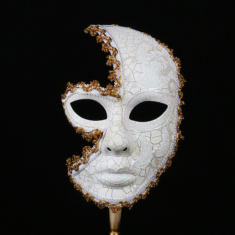 PoeticExist Women Half Face White Color Plastic Wedding Party Masquerade Mask on a Stick