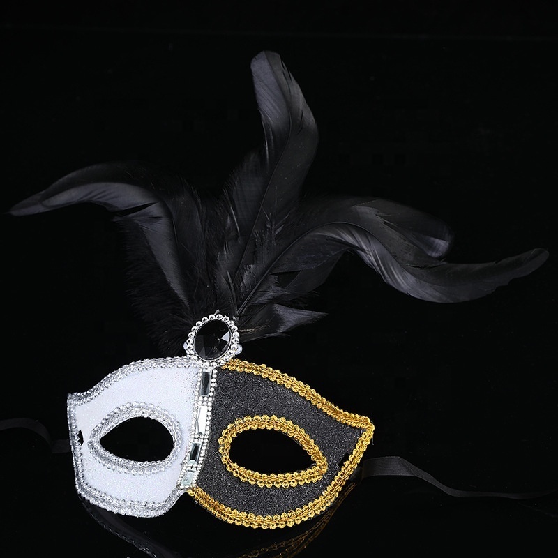 PoeticExist Delicate Men Women Half Face Glittered Plastic with Feather Venetian Costume Cosplay Party Masquerade Carnival Mask