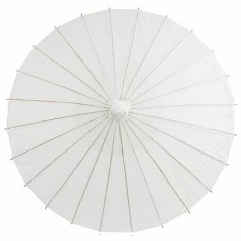 PoeticExist Wholesale Custom Chinese Traditional Handcrafted Out Door Long Straight White Paper Parasol Sun Umbrella for Wedding