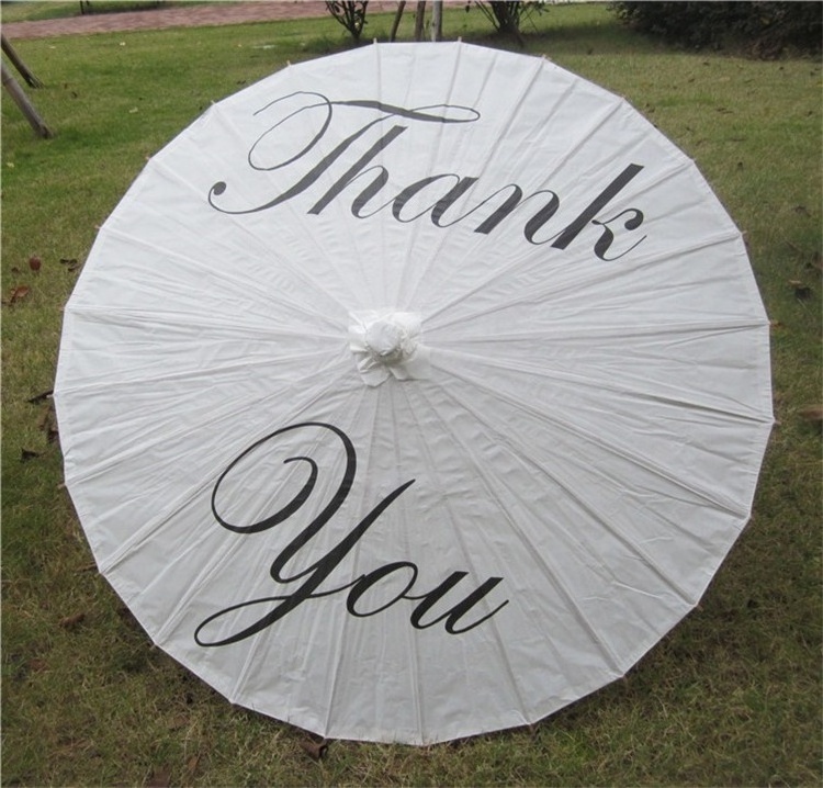 PoeticExist Wholesale Light Just Married Handmade Outdoor Wedding Souvenir De Peche Wooden White Paper Parasol Sun Umbrella