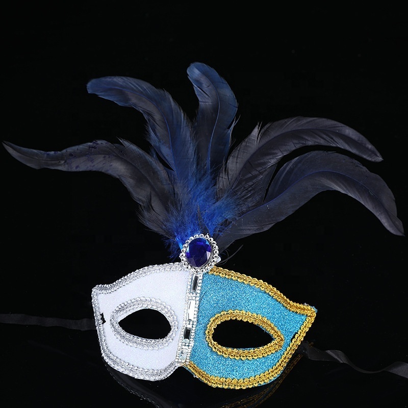 PoeticExist Delicate Men Women Half Face Glittered Plastic with Feather Venetian Costume Cosplay Party Masquerade Carnival Mask