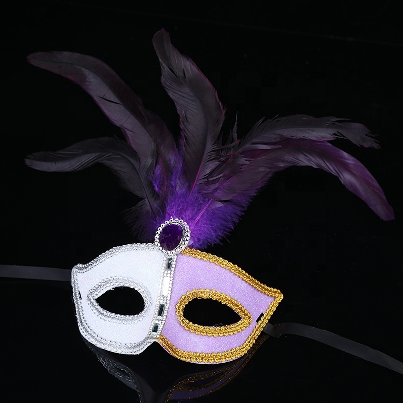 PoeticExist Delicate Men Women Half Face Glittered Plastic with Feather Venetian Costume Cosplay Party Masquerade Carnival Mask