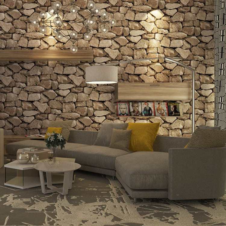 Hotel Luxury Wall Retro Simulation 3d Stone Textured Effect Brick Decoration Pvc Wallpaper