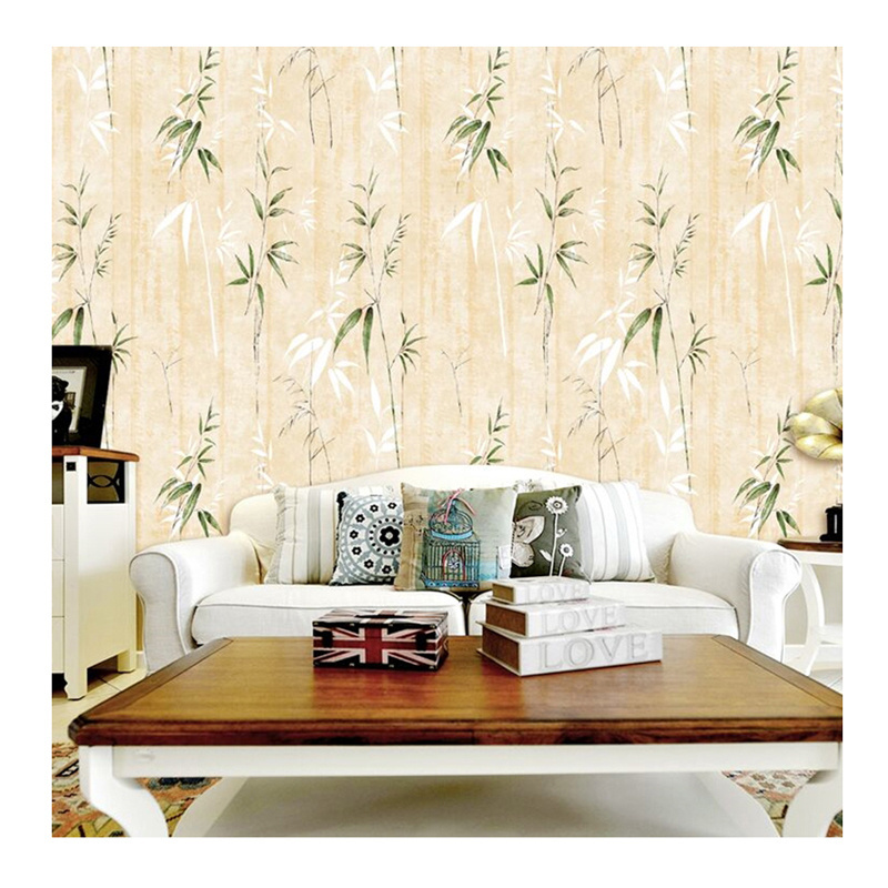 Factory Outlet Bamboo Leaf Pattern PVC vinyl Wallpaper Living Room Bedroom Hotel Bar Engineering 3d Wallpaper Wholesale