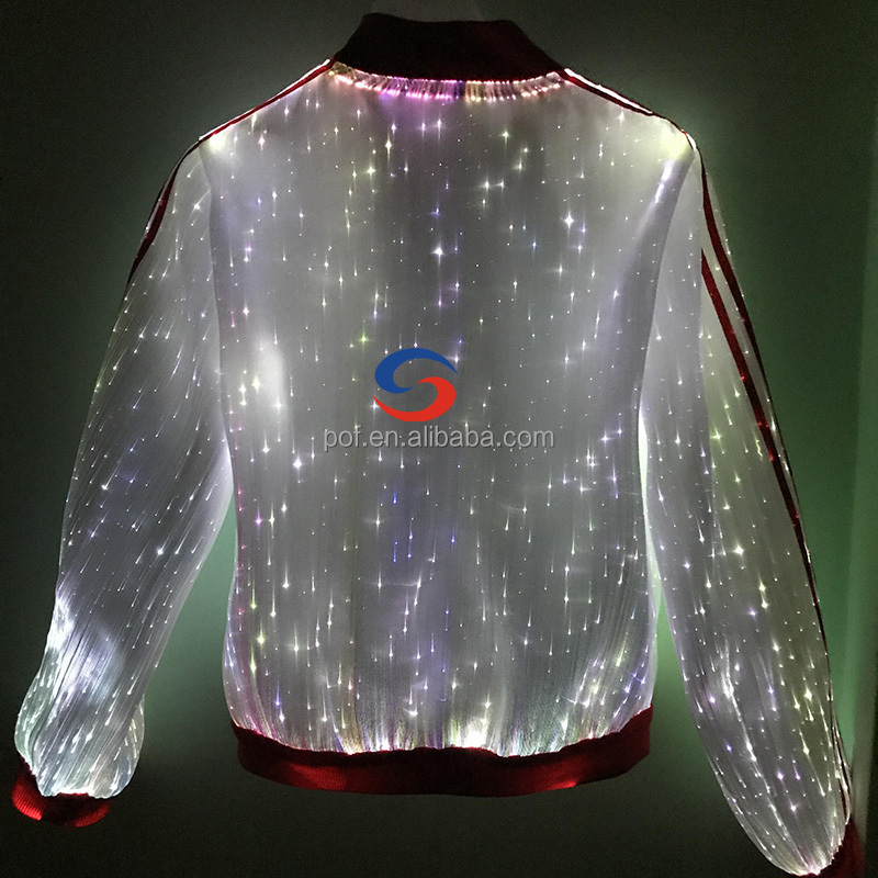 China factory cool design RGB dazzling rainbow led light up fiber optic unisex luminous Bomber Jacket