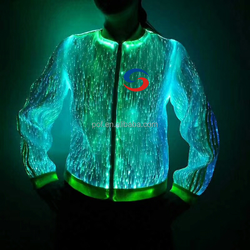 China factory cool design RGB dazzling rainbow led light up fiber optic unisex luminous Bomber Jacket