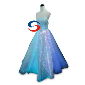 Led Light Up Glow In The Dark Luminous Fabric Ball Gown Wedding Fiber Optic Glitter Dress